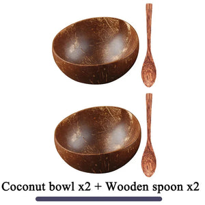 Eco-Friendly Coconut Bowl Set – 2 Handmade Coconut Bowls & 2 Wooden Spoons | Natural, Sustainable, Vegan Tableware for Salads, Smoothie Bowls & More