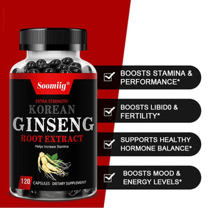 Vegan Korean Ginseng Supplement – 120 Capsules for Energy, Focus, Memory, Performance & Immune Support
