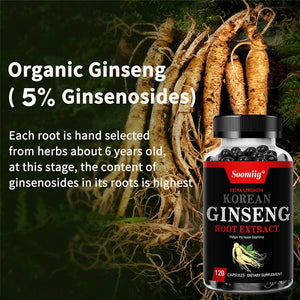 Vegan Korean Ginseng Supplement – 120 Capsules for Energy, Focus, Memory, Performance & Immune Support