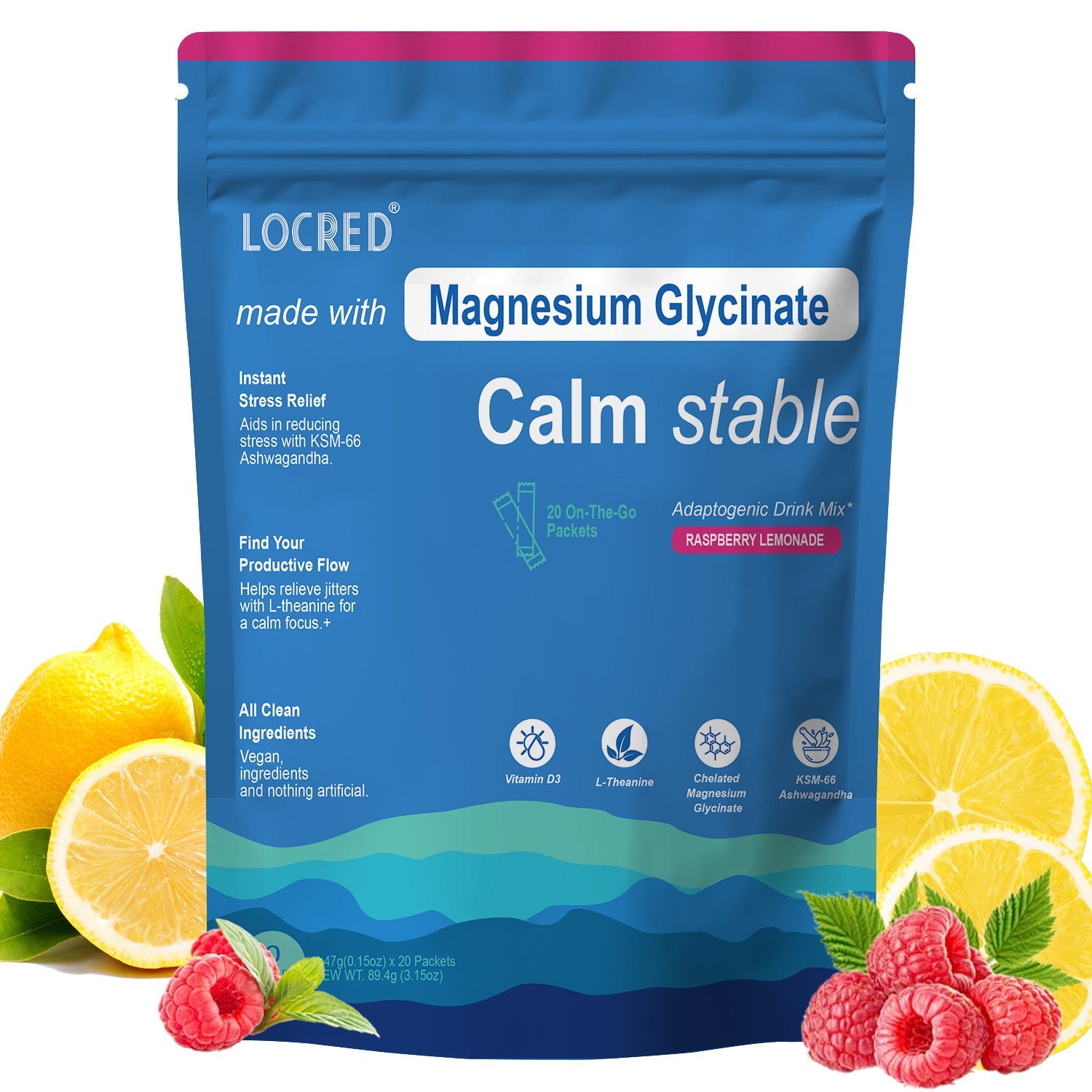 Magnesium Glycinate Powder – Stress Relief & Relaxation Drink | Raspberry Lemonade | 20 Packs WELLVY Wellness Store