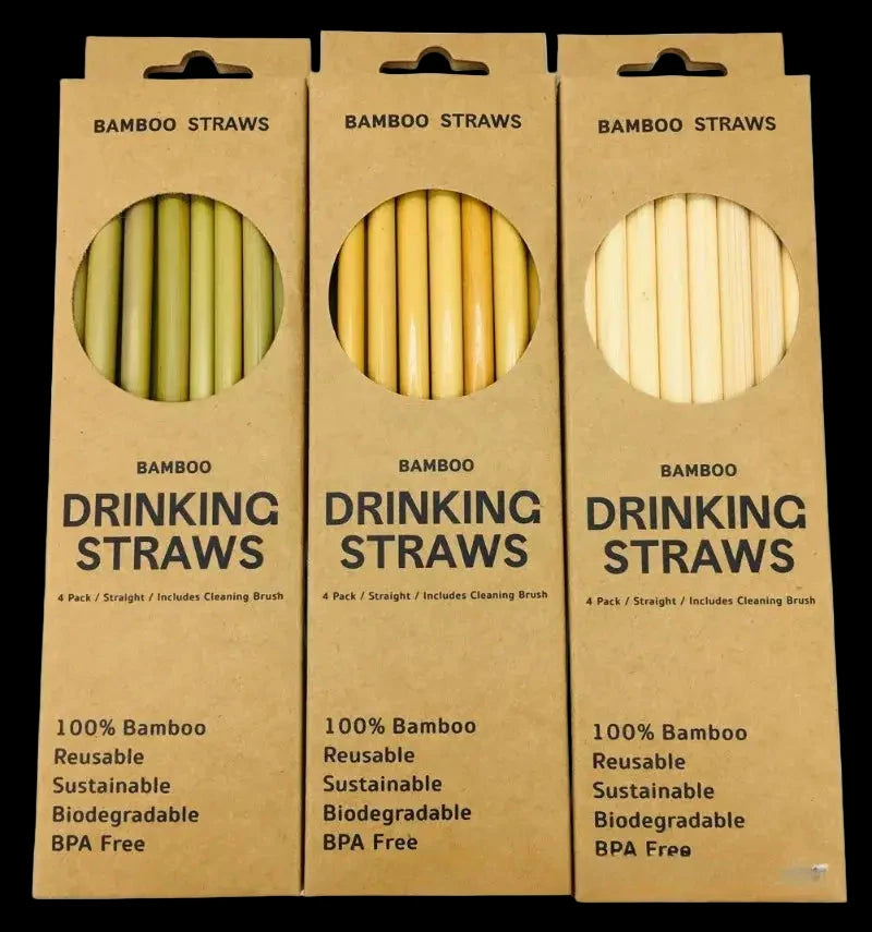 12pcs Reusable Bamboo Straws – Eco-Friendly Natural Drinking Straws + Brush