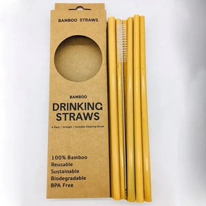 12pcs Reusable Bamboo Straws – Eco-Friendly Natural Drinking Straws + Brush