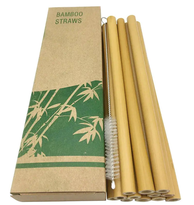 12Pcs Reusable Bamboo Straws Eco-friendly Bar Party Drinking Straw with Cleaning Brush Natural Bamboo Cocktail Straws wellvy wellness store