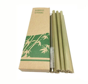 12Pcs Reusable Bamboo Straws Eco-friendly Bar Party Drinking Straw with Cleaning Brush Natural Bamboo Cocktail Straws wellvy wellness store