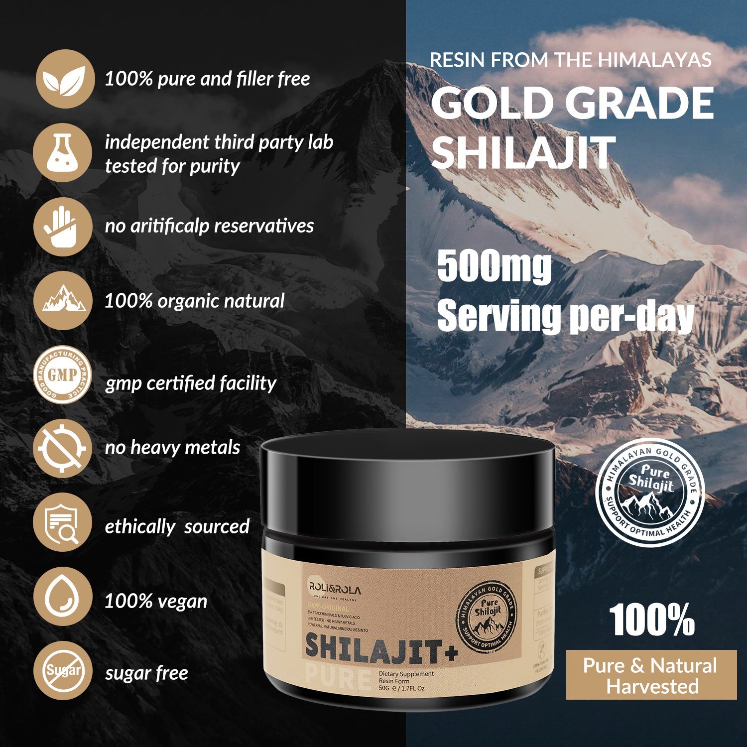 ROLI&ROLA Pure Himalayan Shilajit Resin – 50g | Gold Grade, Natural Energy & Vitality Booster