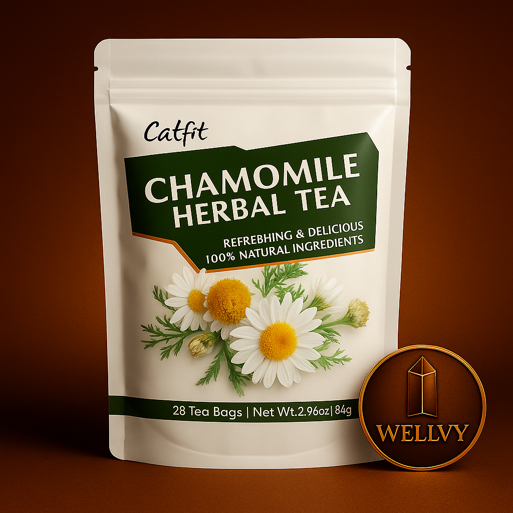 CatFit Chamomile Tea for Sleep & Relaxation – Natural Herbal Tea for Stress Relief, Better Sleep, Digestion & Skin Care – 100% Pure Chamomile (14/28 Bags) wellvy wellness store