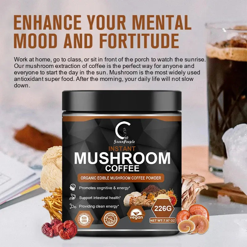 Vegan Mushroom Coffee Supplement | 7 Mushroom Blend with Lion's Mane & Cordyceps | Focus, Energy & Immunity Boost