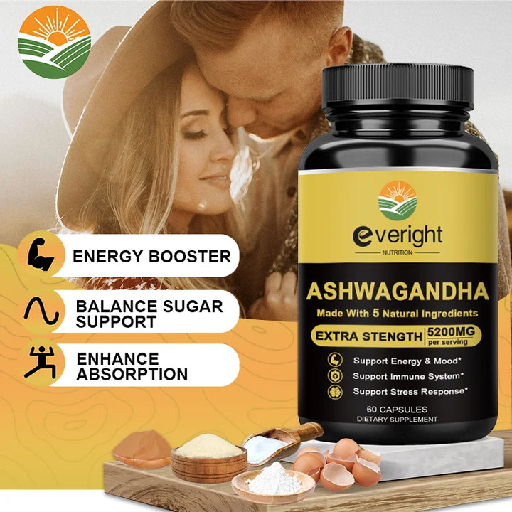 Everight Ashwagandha Capsules: Natural Energy Support, Non-GMO Vegan