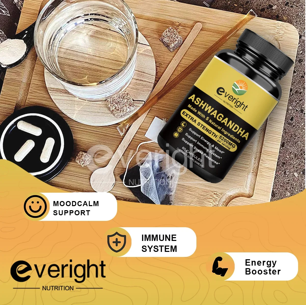 Everight Ashwagandha Capsules: Natural Energy Support, Non-GMO Vegan