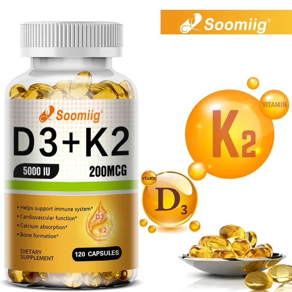SOOMIIG Vitamin D3 5000IU + Vitamin K2 (MK-7) Capsules: Bone & Immune Support - wellvy wellness store
