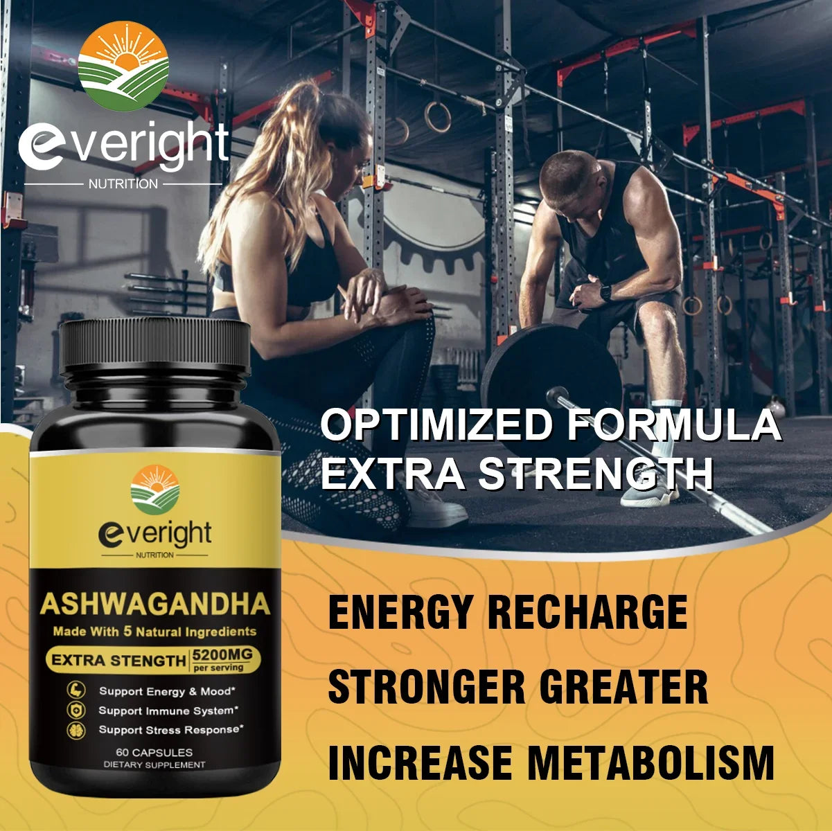 Everight Ashwagandha Capsules: Natural Energy Support, Non-GMO Vegan