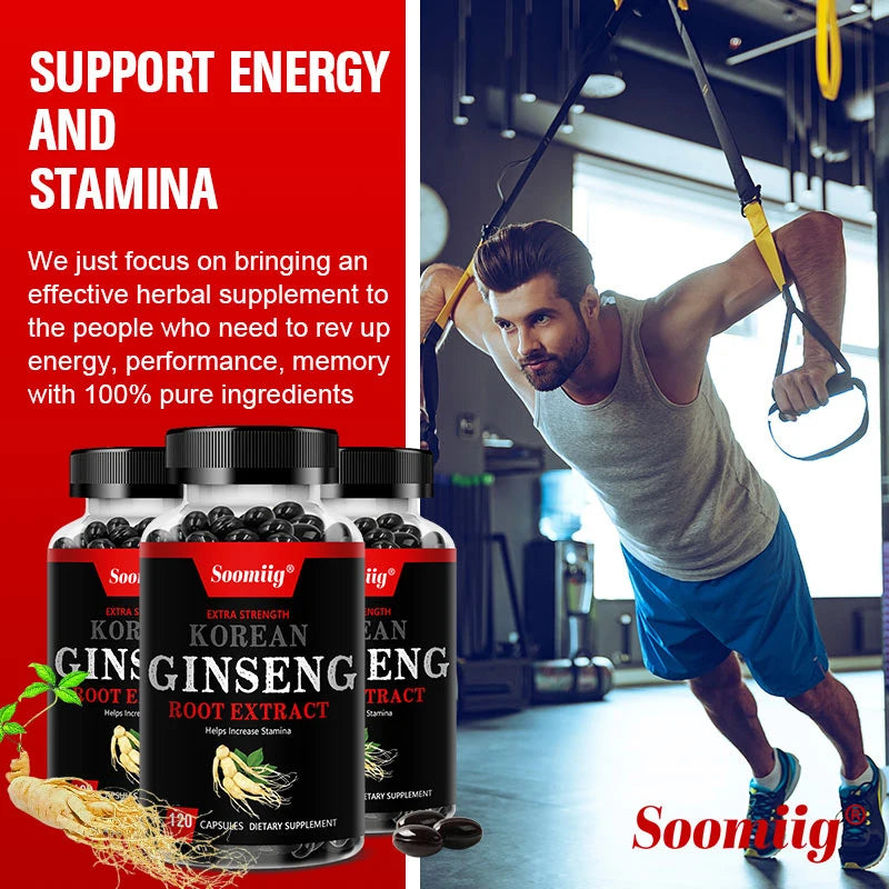 Vegan Korean Ginseng Supplement – 120 Capsules for Energy, Focus, Memory, Performance & Immune Support