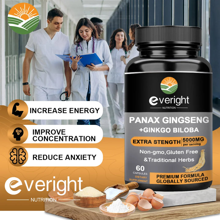 Everight Korean Red Ginseng with Ginkgo Biloba Capsules: High-Potency Male Health Supplement