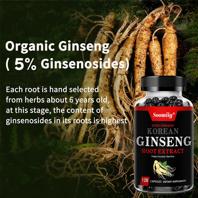 Vegan Korean Ginseng Supplement – 120 Capsules for Energy, Focus, Memory, Performance & Immune Support