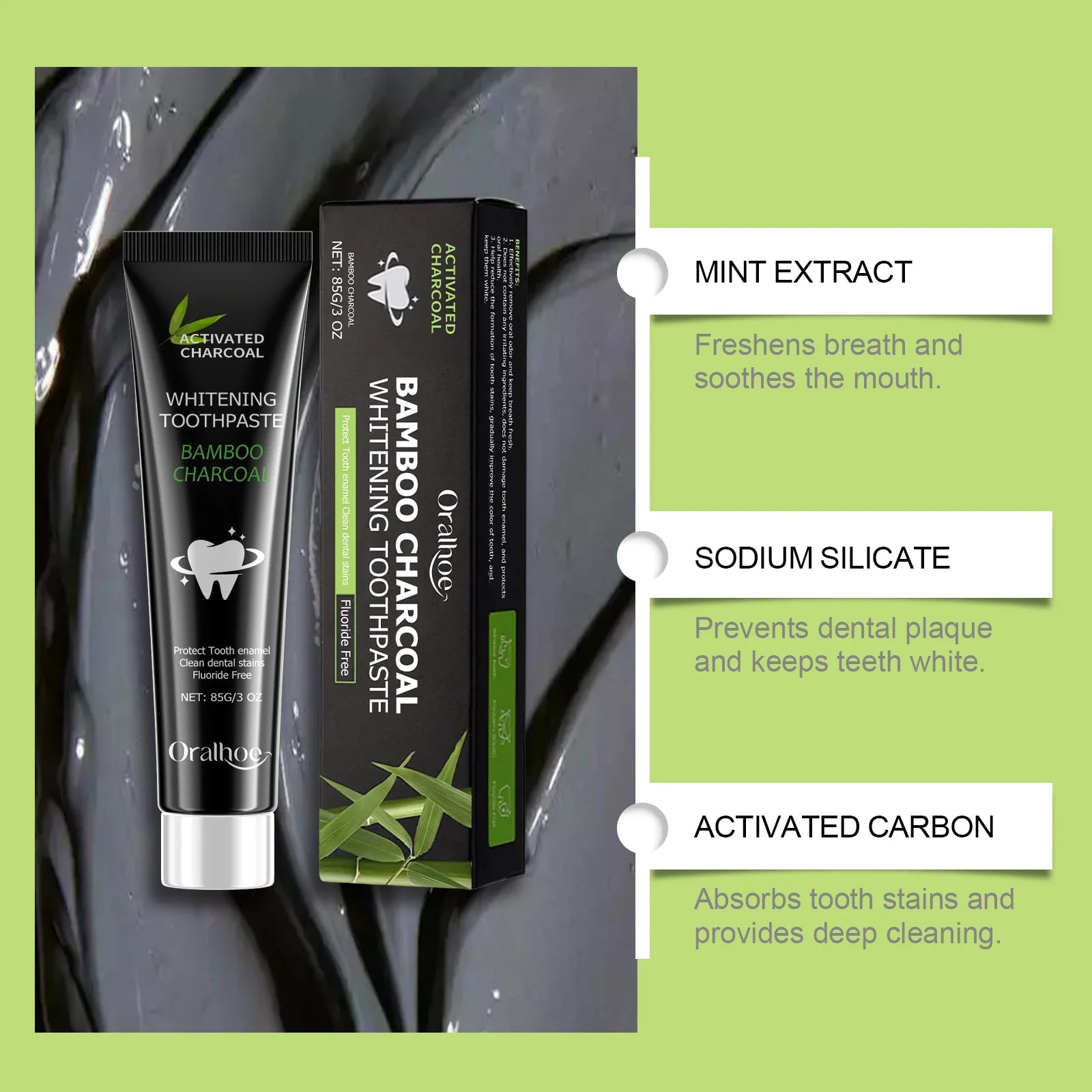 Bamboo Charcoal Toothpaste | Deep Cleansing, Stain Removal & Fresh Breath – 85g