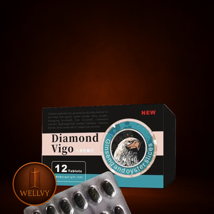 Diamond Vigo supplement packaging with an eagle logo on a dark background