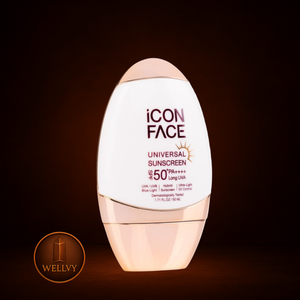 Icon Face universal sunscreen bottle with a dark background