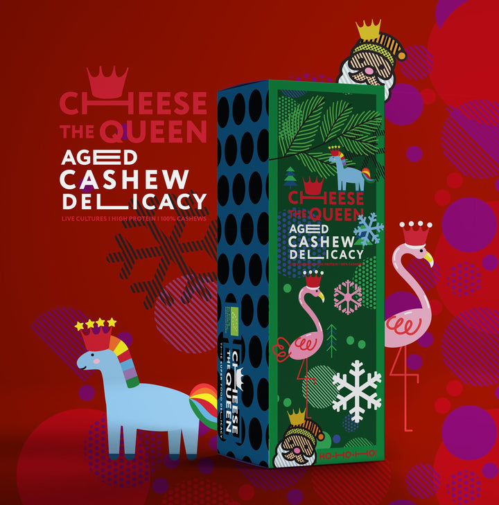 Festive Box with variety of 6 aged vegan cheeses from cashews 'Cheese the Queen' - wellvy wellness store