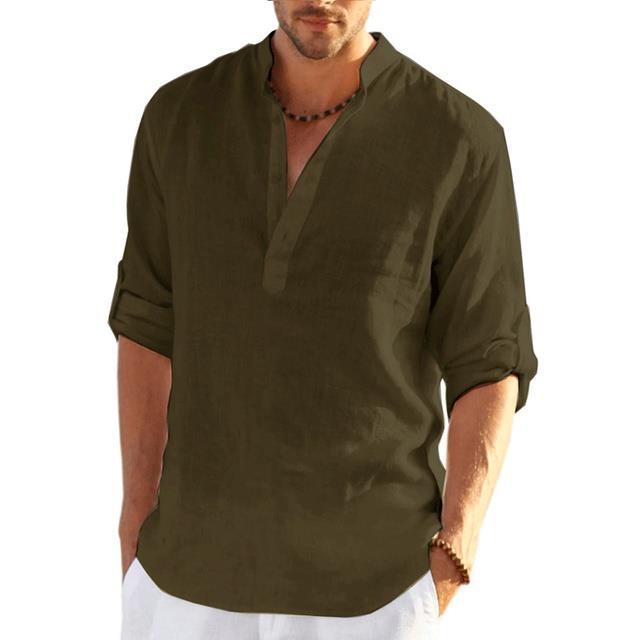 Men's Linen Long Sleeve Shirt - wellvy wellness store