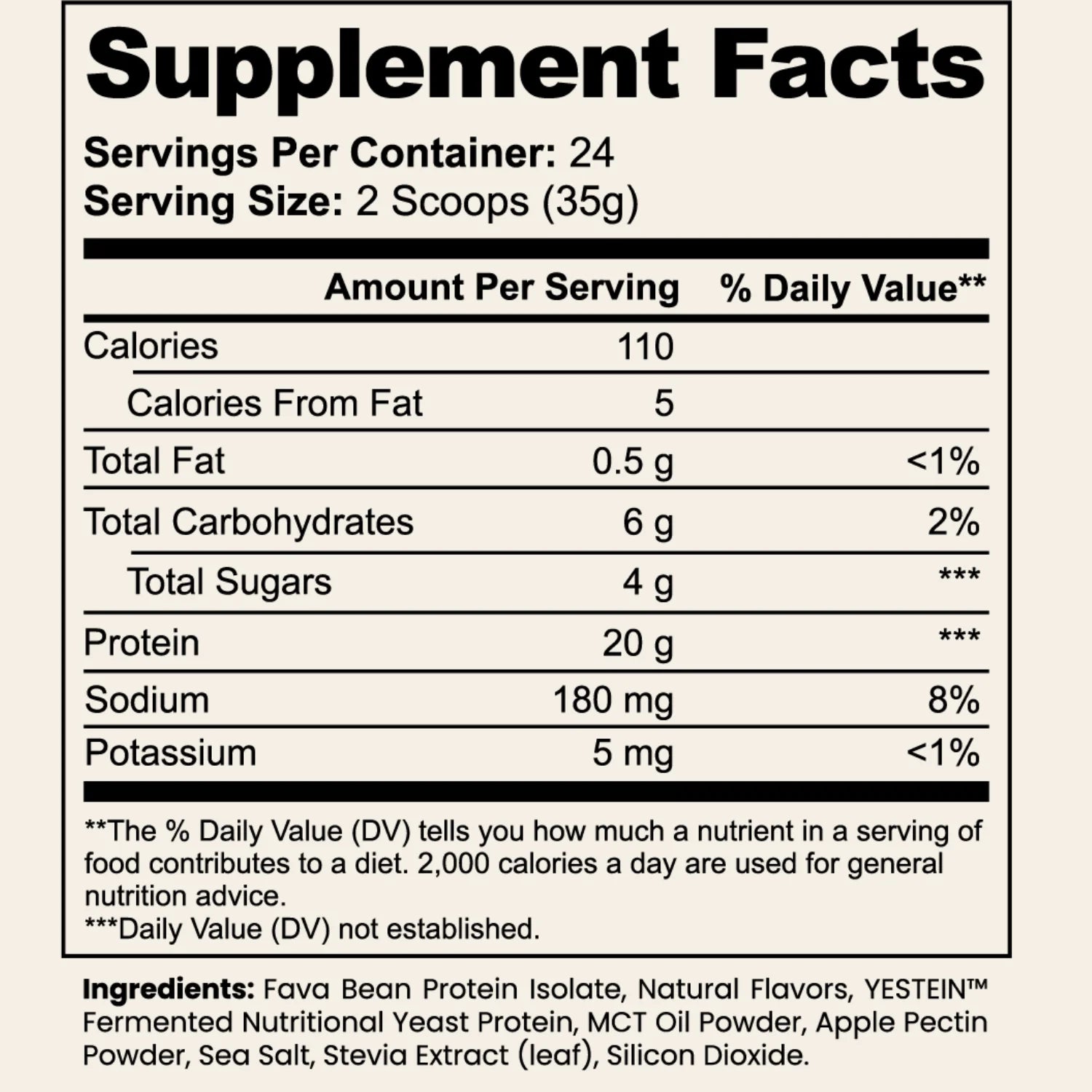 Supplement facts label with nutritional information and ingredients listed.