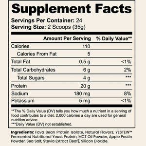 Supplement facts label with nutritional information and ingredients listed.
